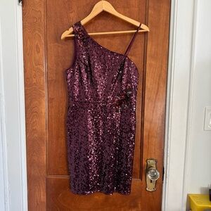 Aidan Mattox One-Shoulder Sequin Dress in Wine